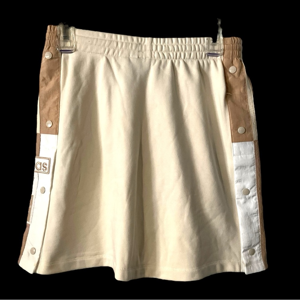 Adidas Originals Ivory Classic Skirt M Women Tan Stripe Pockets Athletic Sporty - Picture 2 of 7